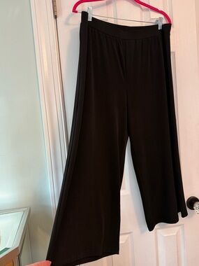 Susan Graver Black Cropped Wide-Leg Pull-On Pants